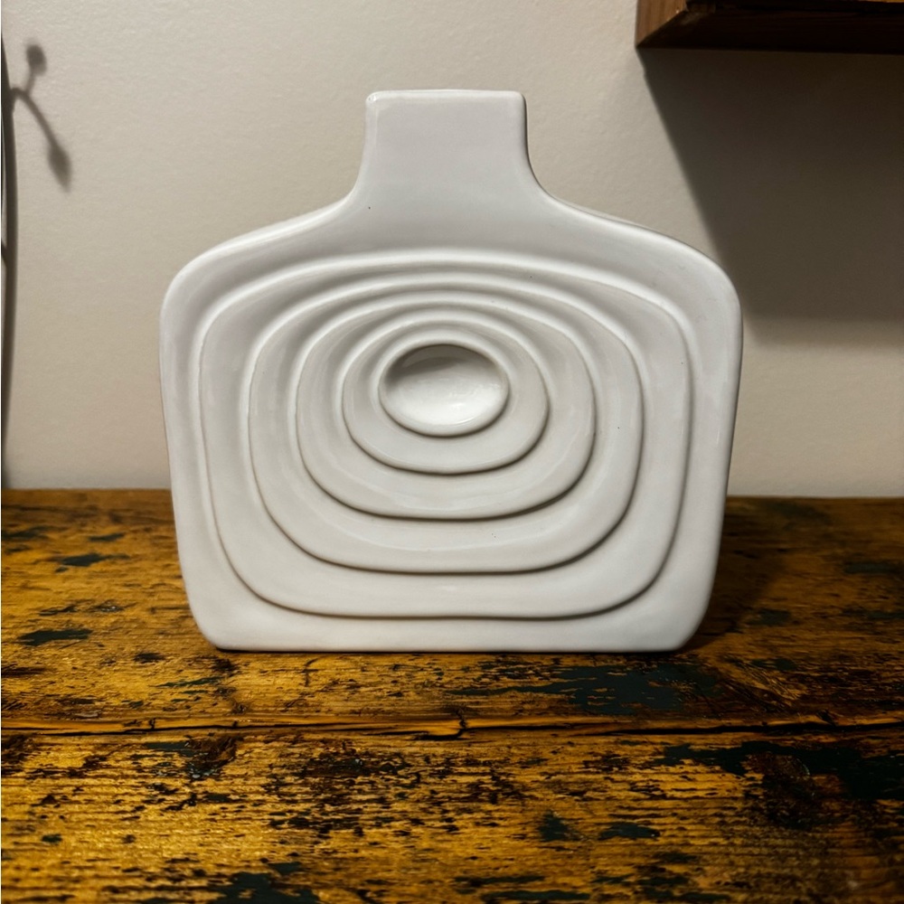 White Ceramic Vase with Geometric Design